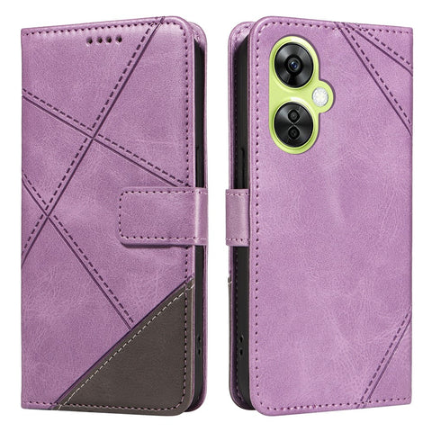 For OnePlus Nord N30 5G  /  Nord CE 3 Lite 5G Case Leather Geometric Line Wallet Phone Cover with Wrist Strap