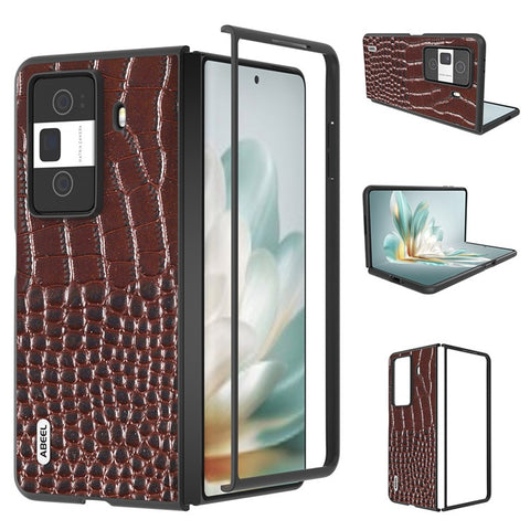 ABEEL For Honor Magic Vs3 5G Case Genuine Cow Leather Back Phone Cover Crocodile Texture