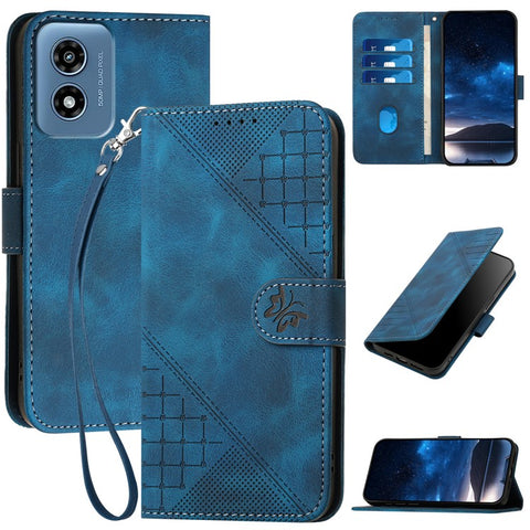 For Motorola Moto G Play 5G (2024) / Moto G 5G (2024) Leather Wallet Case Butterfly Flower Imprinted Phone Cover with Strap