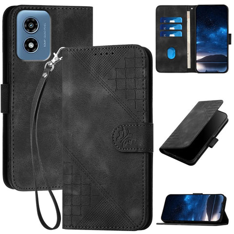 For Motorola Moto G Play 5G (2024) / Moto G 5G (2024) Leather Wallet Case Butterfly Flower Imprinted Phone Cover with Strap