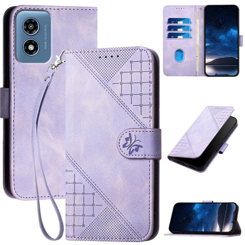 For Motorola Moto G Play 5G (2024) / Moto G 5G (2024) Leather Wallet Case Butterfly Flower Imprinted Phone Cover with Strap