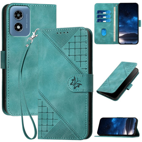 For Motorola Moto G Play 5G (2024) / Moto G 5G (2024) Leather Wallet Case Butterfly Flower Imprinted Phone Cover with Strap