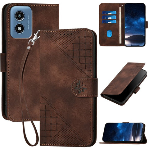 For Motorola Moto G Play 5G (2024) / Moto G 5G (2024) Leather Wallet Case Butterfly Flower Imprinted Phone Cover with Strap