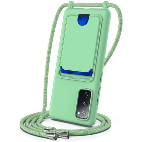 For Samsung Galaxy S20 FE Case Liquid Silicone Card Holder Phone Back Cover with Lanyard