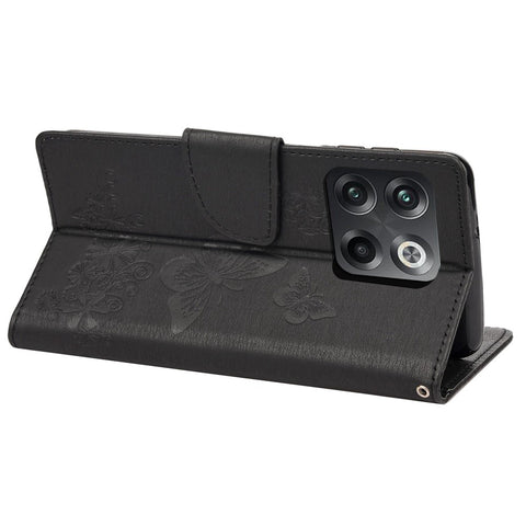 For OnePlus 10T 5G / Ace Pro 5G Big Butterflies Flower Pattern Imprinting Leather Case Magnetic Clasp Stand Wallet Cover with Strap
