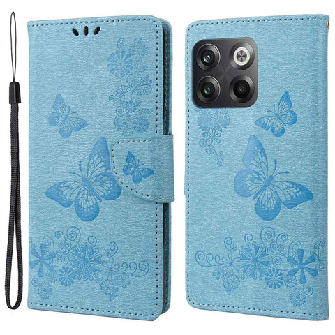 For OnePlus 10T 5G / Ace Pro 5G Big Butterflies Flower Pattern Imprinting Leather Case Magnetic Clasp Stand Wallet Cover with Strap
