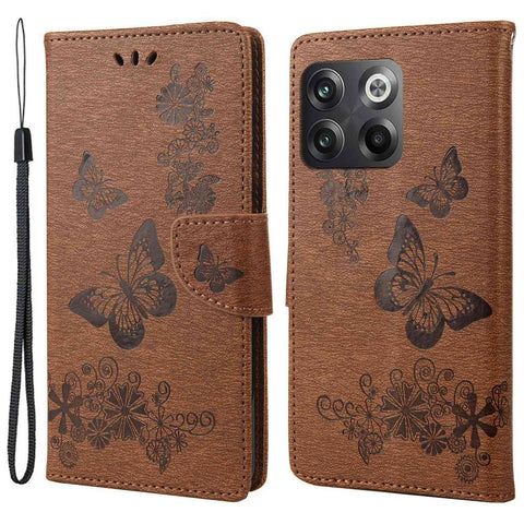 For OnePlus 10T 5G / Ace Pro 5G Big Butterflies Flower Pattern Imprinting Leather Case Magnetic Clasp Stand Wallet Cover with Strap