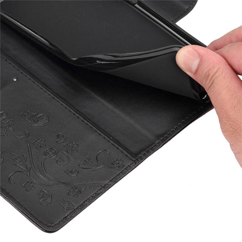 For OnePlus 10T 5G / Ace Pro 5G Wallet Stand PU Leather Imprinting Flower Butterflies Case Full Protection Inner TPU Phone Cover with Strap