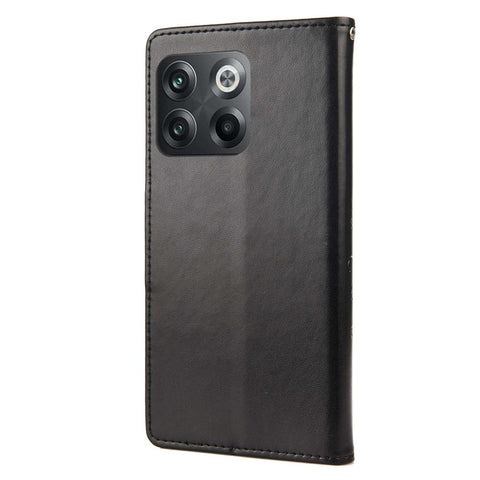 For OnePlus 10T 5G / Ace Pro 5G Wallet Stand PU Leather Imprinting Flower Butterflies Case Full Protection Inner TPU Phone Cover with Strap