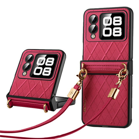 SULADA For Huawei nova Flip 5G Case Rhombus Leather+PC Phone Cover with Shoulder Strap