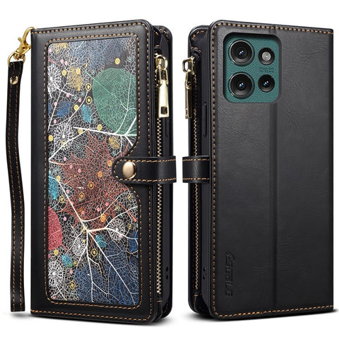 ESEBLE Galaxy Series For Motorola Edge 50 5G Case Leather Zipper Phone Cover RFID Blocking