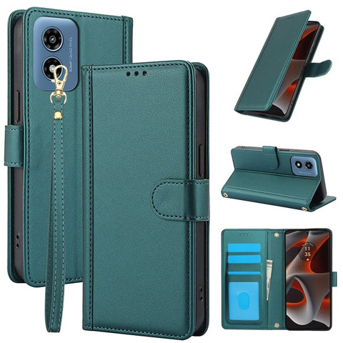 SY-003 For Motorola Moto G 5G (2024) / Moto G Play 5G (2024) Case PU Leather Stand View Phone Wallet Cover with Hand Strap