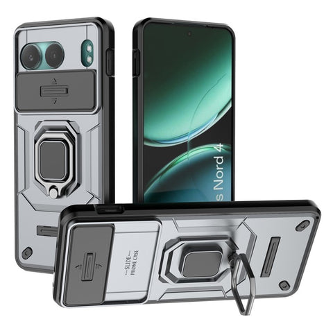 For OnePlus Nord 4 Case PC+TPU Kickstand Phone Protector with Lens Cover