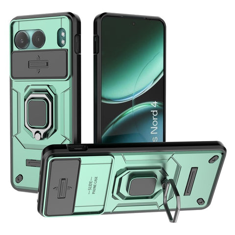 For OnePlus Nord 4 Case PC+TPU Kickstand Phone Protector with Lens Cover