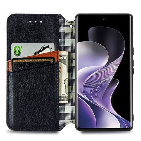 For vivo V40 5G PU Leather Case Rhombus Imprint Wallet Stand Phone Cover