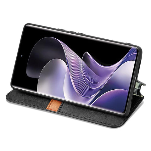 For vivo V40 5G PU Leather Case Rhombus Imprint Wallet Stand Phone Cover