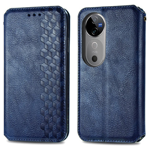 For vivo V40 5G PU Leather Case Rhombus Imprint Wallet Stand Phone Cover