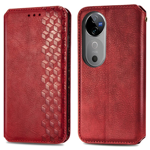 For vivo V40 5G PU Leather Case Rhombus Imprint Wallet Stand Phone Cover