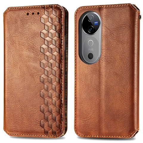 For vivo V40 5G PU Leather Case Rhombus Imprint Wallet Stand Phone Cover