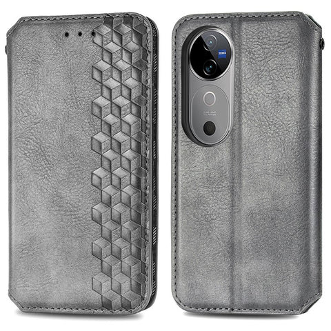 For vivo V40 5G PU Leather Case Rhombus Imprint Wallet Stand Phone Cover