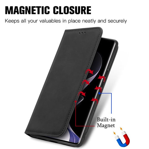 For vivo V40 5G Leather Case with Card Holder Magnetic Absorption Phone Cover