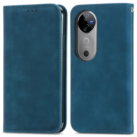 For vivo V40 5G Leather Case with Card Holder Magnetic Absorption Phone Cover