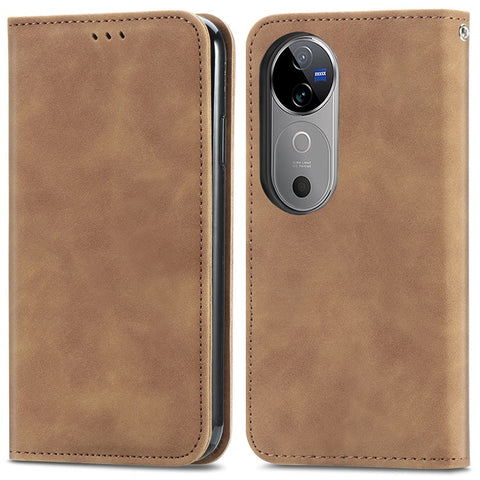 For vivo V40 5G Leather Case with Card Holder Magnetic Absorption Phone Cover