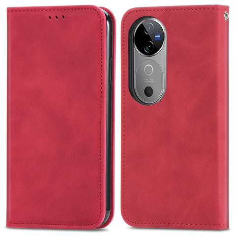 For vivo V40 5G Leather Case with Card Holder Magnetic Absorption Phone Cover