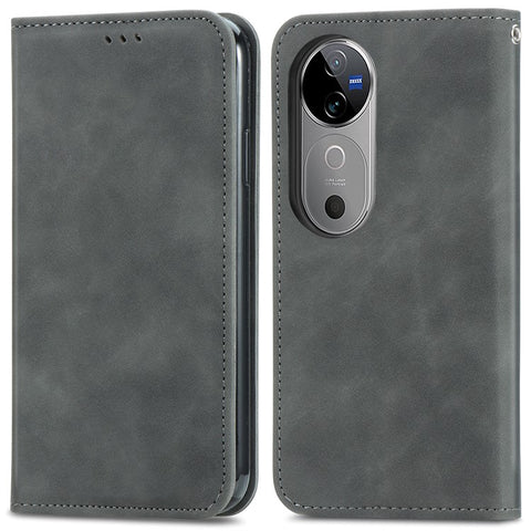 For vivo V40 5G Leather Case with Card Holder Magnetic Absorption Phone Cover