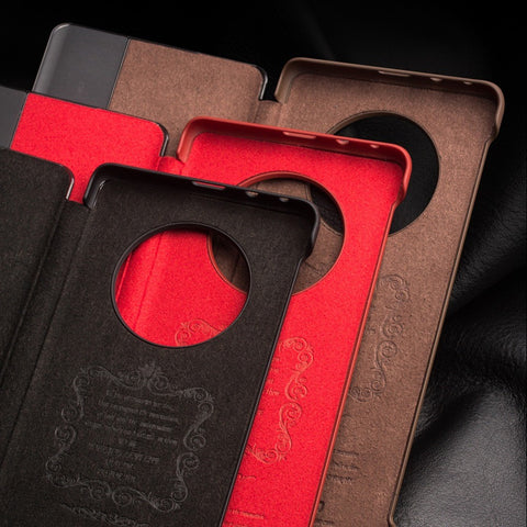 QIALINO For Huawei Mate 50 4G / Mate 50E 4G View Window Genuine Leather Touch Slide Button Phone Case with Auto Wake / Sleep