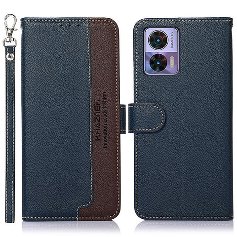 KHAZNEH For Motorola Edge 30 Neo 5G RFID Blocking Litchi Texture PU Leather Phone Case Stand Wallet Folio Flip Cover