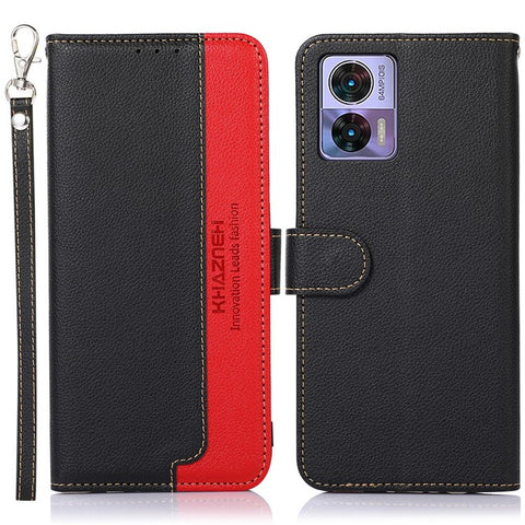 KHAZNEH For Motorola Edge 30 Neo 5G RFID Blocking Litchi Texture PU Leather Phone Case Stand Wallet Folio Flip Cover
