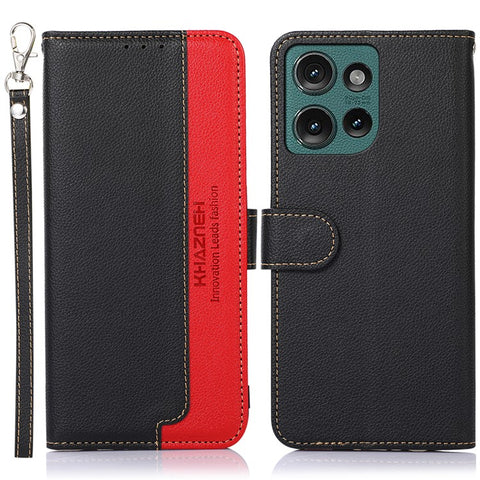 KHAZNEH For Motorola Edge 50 5G Case RFID Blocking Wallet Litchi Texture PU Leather Phone Cover