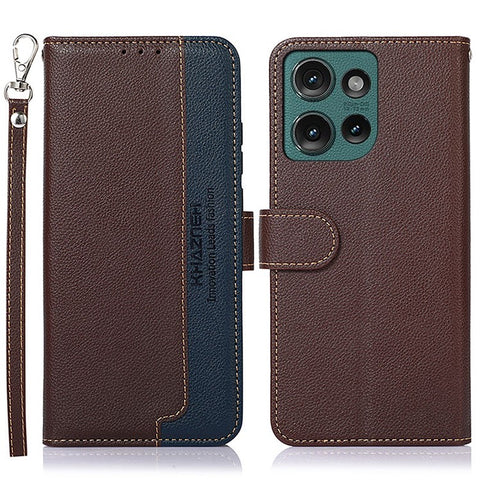 KHAZNEH For Motorola Edge 50 5G Case RFID Blocking Wallet Litchi Texture PU Leather Phone Cover