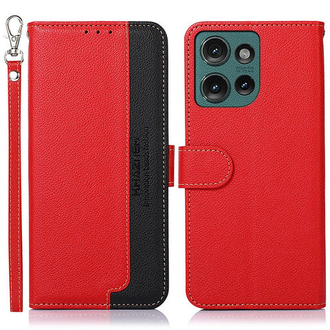KHAZNEH For Motorola Edge 50 5G Case RFID Blocking Wallet Litchi Texture PU Leather Phone Cover