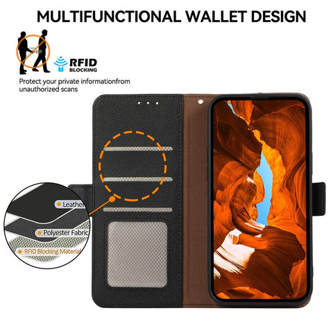 ABEEL For Motorola Edge 50 5G Case Litchi Texture Leather RFID Blocking Phone Cover