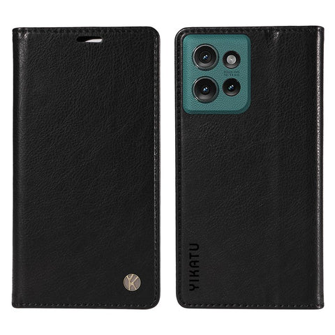 YIKATU YK-006 For Motorola Edge 50 5G Case Wallet Litchi Grain Leather Phone Cover Magnetic Auto-Absorbed
