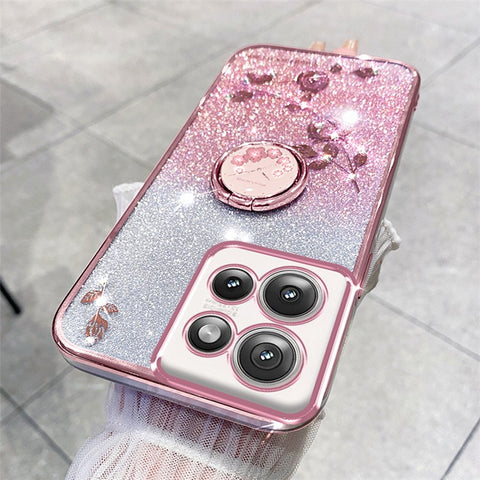 KADEM For Motorola Edge 50 5G Case Ring Kickstand TPU Flowers Phone Cover Gradient Glitter