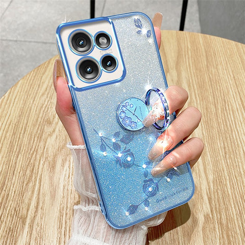 KADEM For Motorola Edge 50 5G Case Ring Kickstand TPU Flowers Phone Cover Gradient Glitter