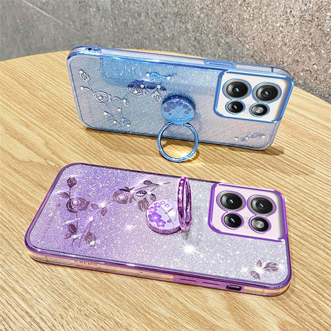 KADEM For Motorola Edge 50 5G Case Ring Kickstand TPU Flowers Phone Cover Gradient Glitter