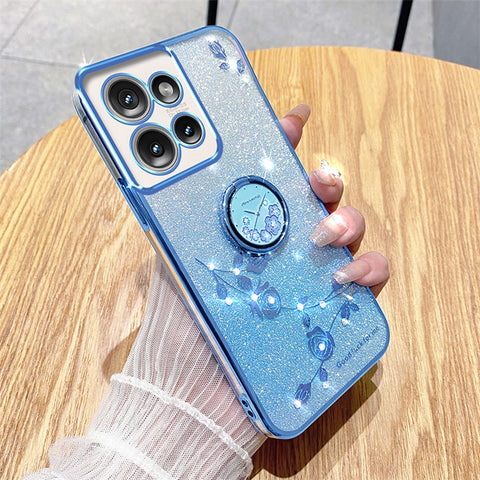 KADEM For Motorola Edge 50 5G Case Ring Kickstand TPU Flowers Phone Cover Gradient Glitter