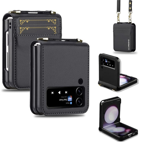 LC.IMEEKE for Samsung Galaxy Z Flip3 5G Case Leather+PC Phone Cover with Straps Card Slots