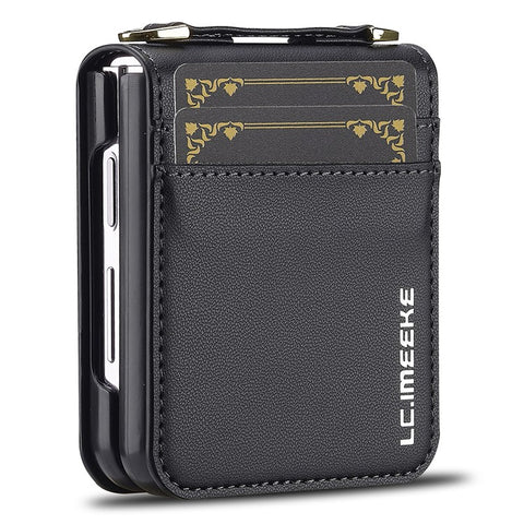 LC.IMEEKE for Samsung Galaxy Z Flip3 5G Case Leather+PC Phone Cover with Straps Card Slots