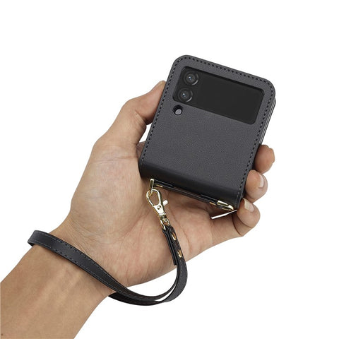 LC.IMEEKE for Samsung Galaxy Z Flip3 5G Case Leather+PC Phone Cover with Straps Card Slots