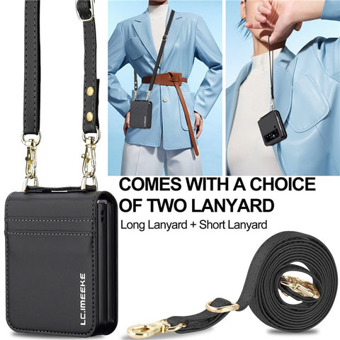 LC.IMEEKE for Samsung Galaxy Z Flip3 5G Case Leather+PC Phone Cover with Straps Card Slots