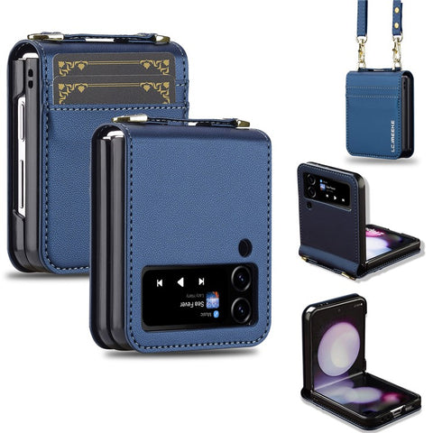 LC.IMEEKE for Samsung Galaxy Z Flip3 5G Case Leather+PC Phone Cover with Straps Card Slots