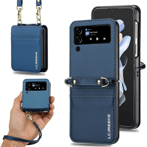 LC.IMEEKE L1 for Samsung Galaxy Z Flip3 5G Case Leather+PC Phone Cover with Straps Card Slots