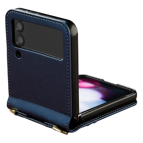 LC.IMEEKE L1 for Samsung Galaxy Z Flip3 5G Case Leather+PC Phone Cover with Straps Card Slots