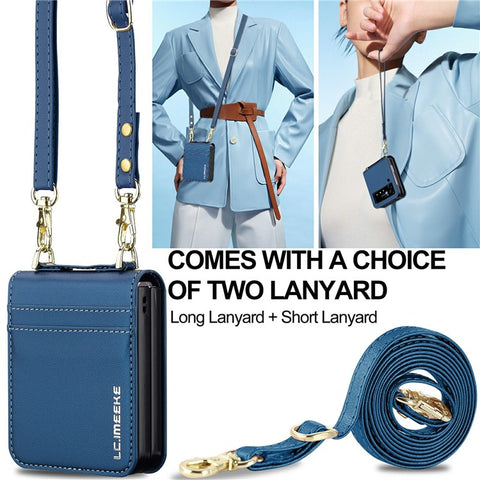 LC.IMEEKE L1 for Samsung Galaxy Z Flip3 5G Case Leather+PC Phone Cover with Straps Card Slots