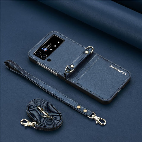 LC.IMEEKE L1 for Samsung Galaxy Z Flip4 5G Case Leather+PC Phone Cover with Straps Card Slots